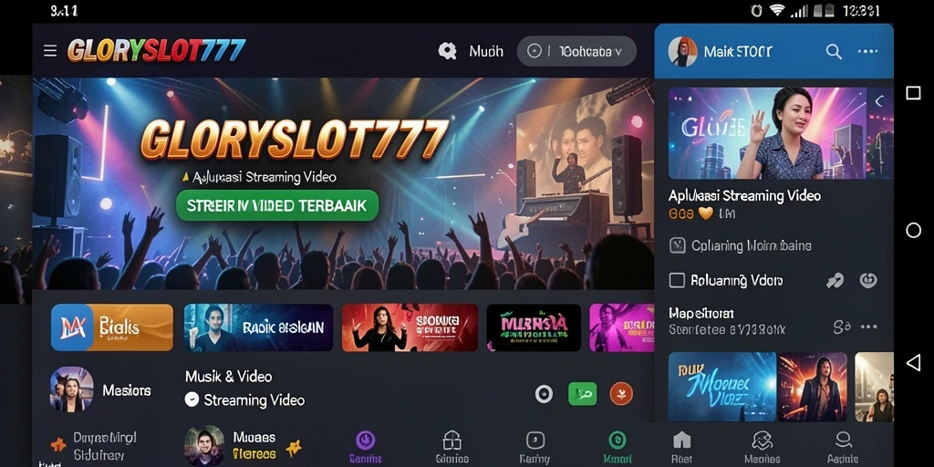 Antarmuka pengguna GLORYSLOT777 saat menonton video streaming.